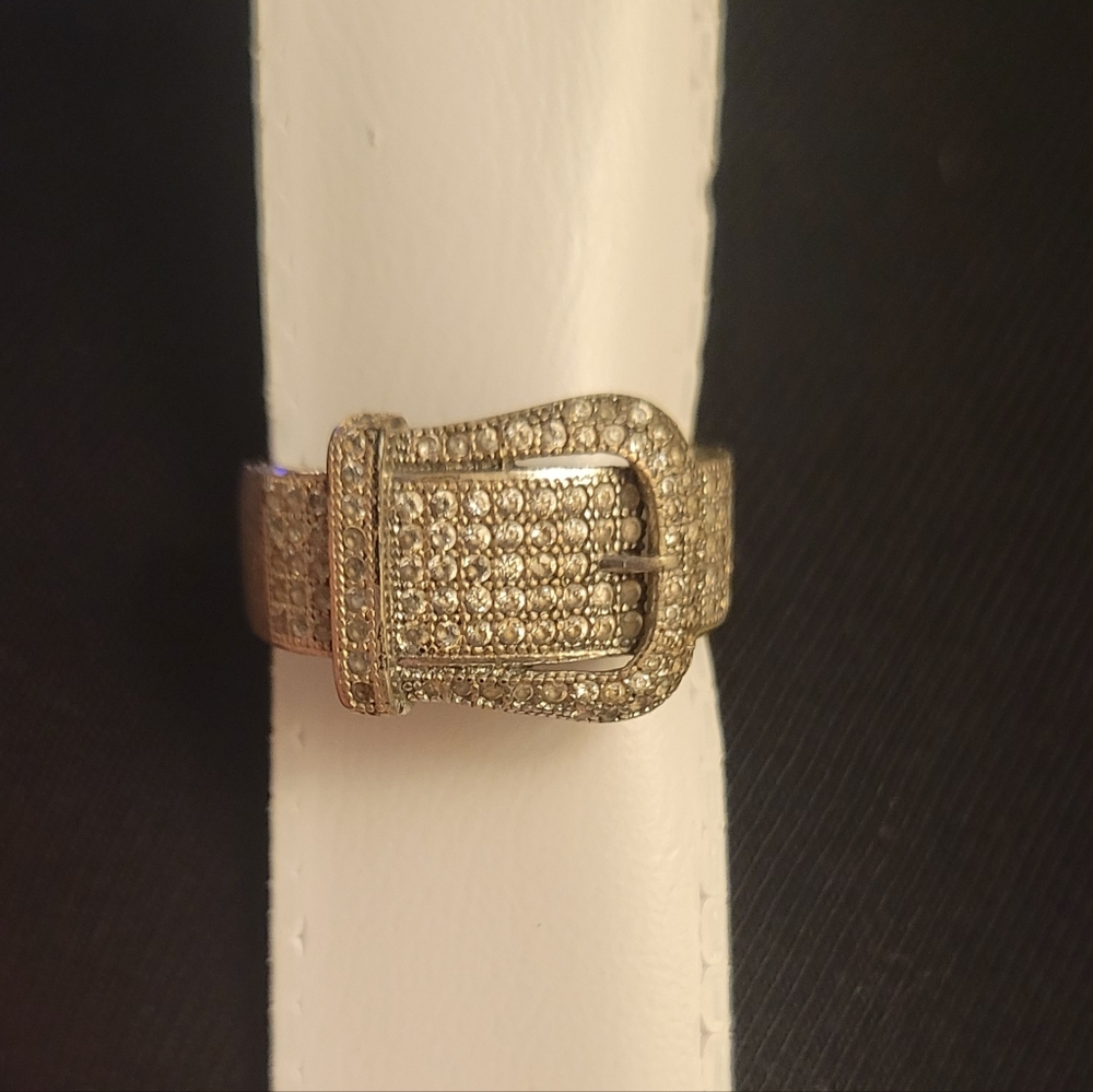 Unisex Silver/Cubic Zirconia Buckle Ring